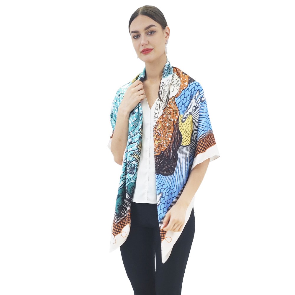 custom large size square shawl printing design polyester silk personalized digitally satin women handkerchief hair scarf