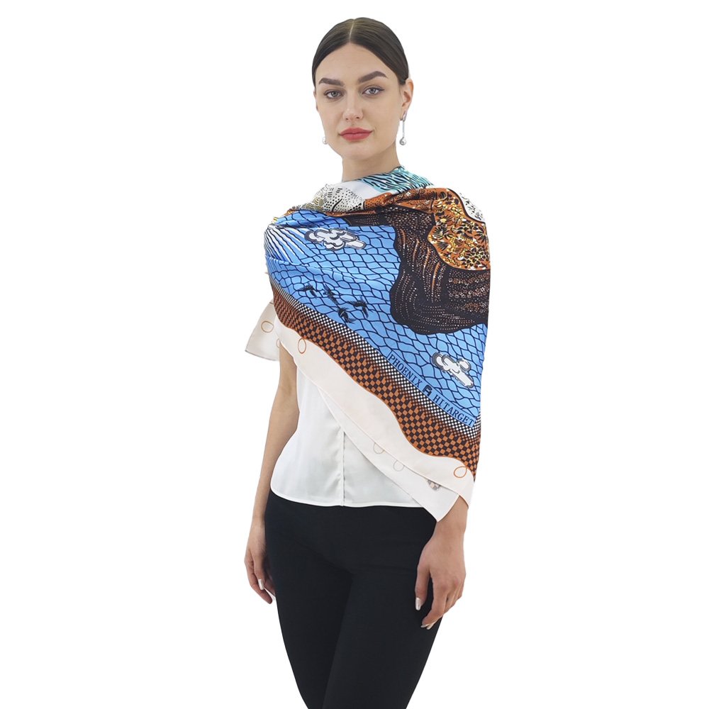 custom large size square shawl printing design polyester silk personalized digitally satin women handkerchief hair scarf