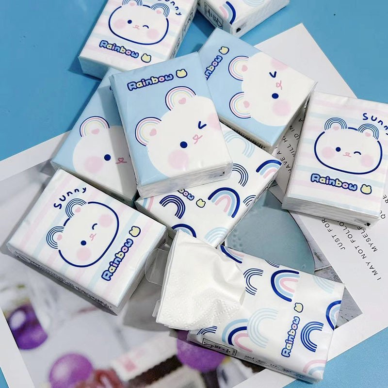 New Rainbow Bear Pocket Tissues Travel Tissues FSC Cartoon Dry & Wet Dual Purpose Paper Handkerchief Portable Hand Towel Tissue