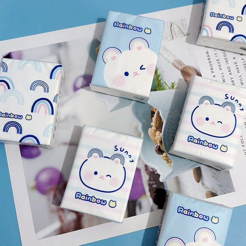 New Rainbow Bear Pocket Tissues Travel Tissues FSC Cartoon Dry & Wet Dual Purpose Paper Handkerchief Portable Hand Towel Tissue
