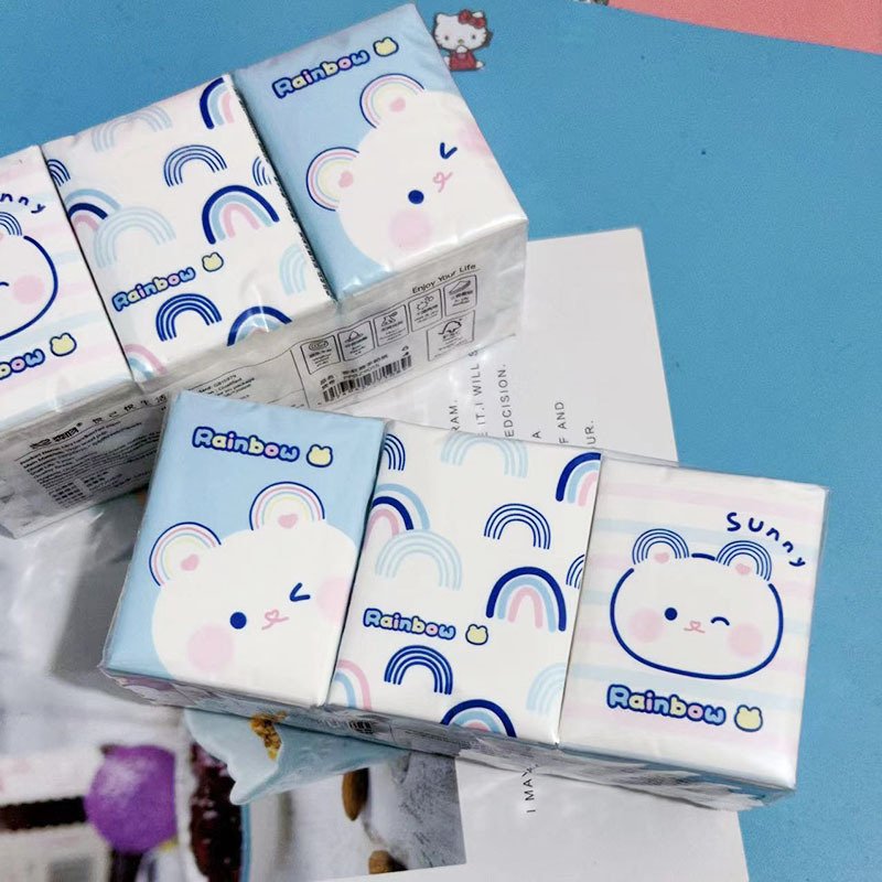 New Rainbow Bear Pocket Tissues Travel Tissues FSC Cartoon Dry & Wet Dual Purpose Paper Handkerchief Portable Hand Towel Tissue