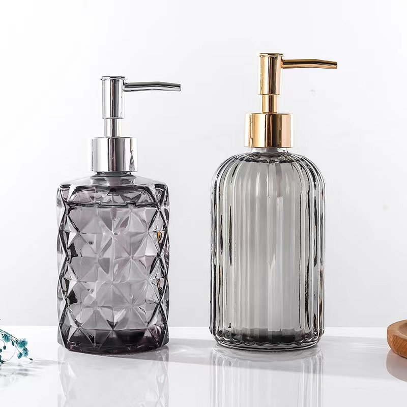 in Stock 400ml Green Transparent Glass round Bottle with Screw Cap for Shampoo Hair Oil Hand Sanitizer Pumps
