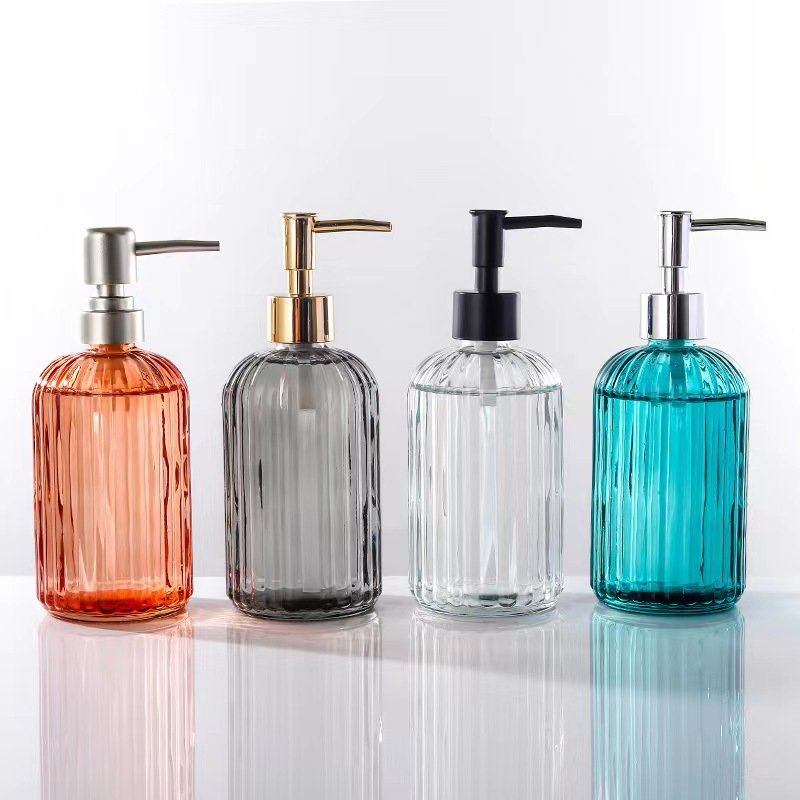 in Stock 400ml Green Transparent Glass round Bottle with Screw Cap for Shampoo Hair Oil Hand Sanitizer Pumps