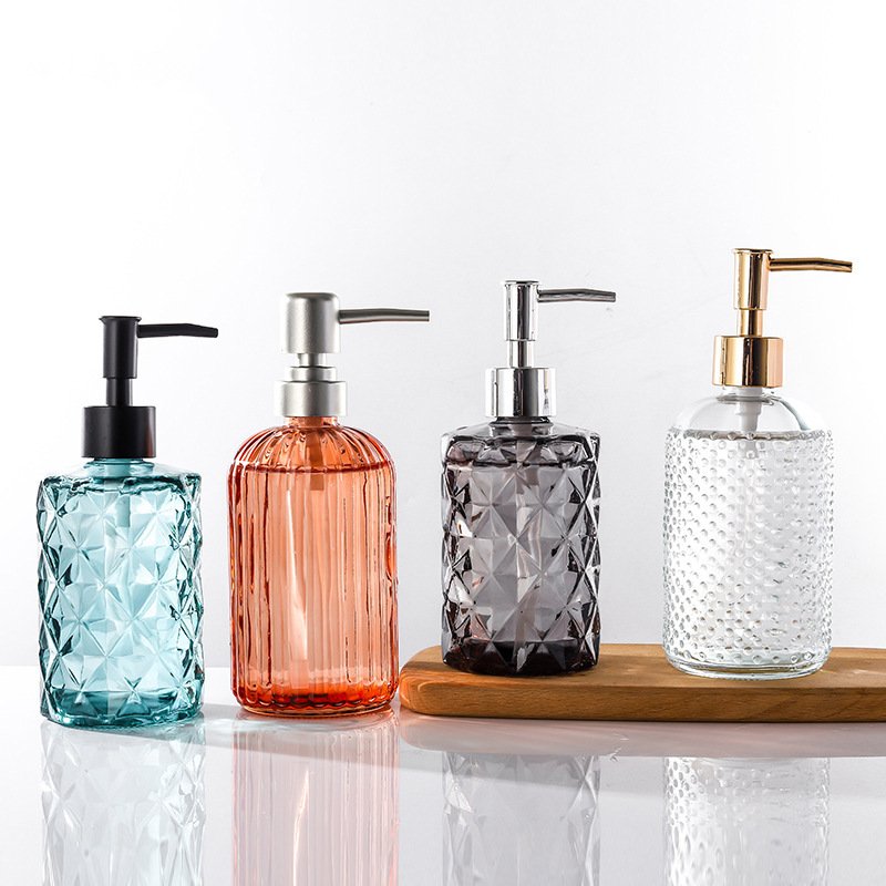 in Stock 400ml Green Transparent Glass round Bottle with Screw Cap for Shampoo Hair Oil Hand Sanitizer Pumps