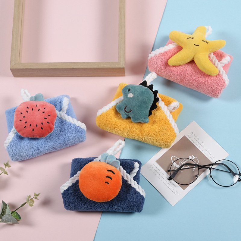 Fruit Cute Handkerchief Coral Velvet Soft Absorbent Hook