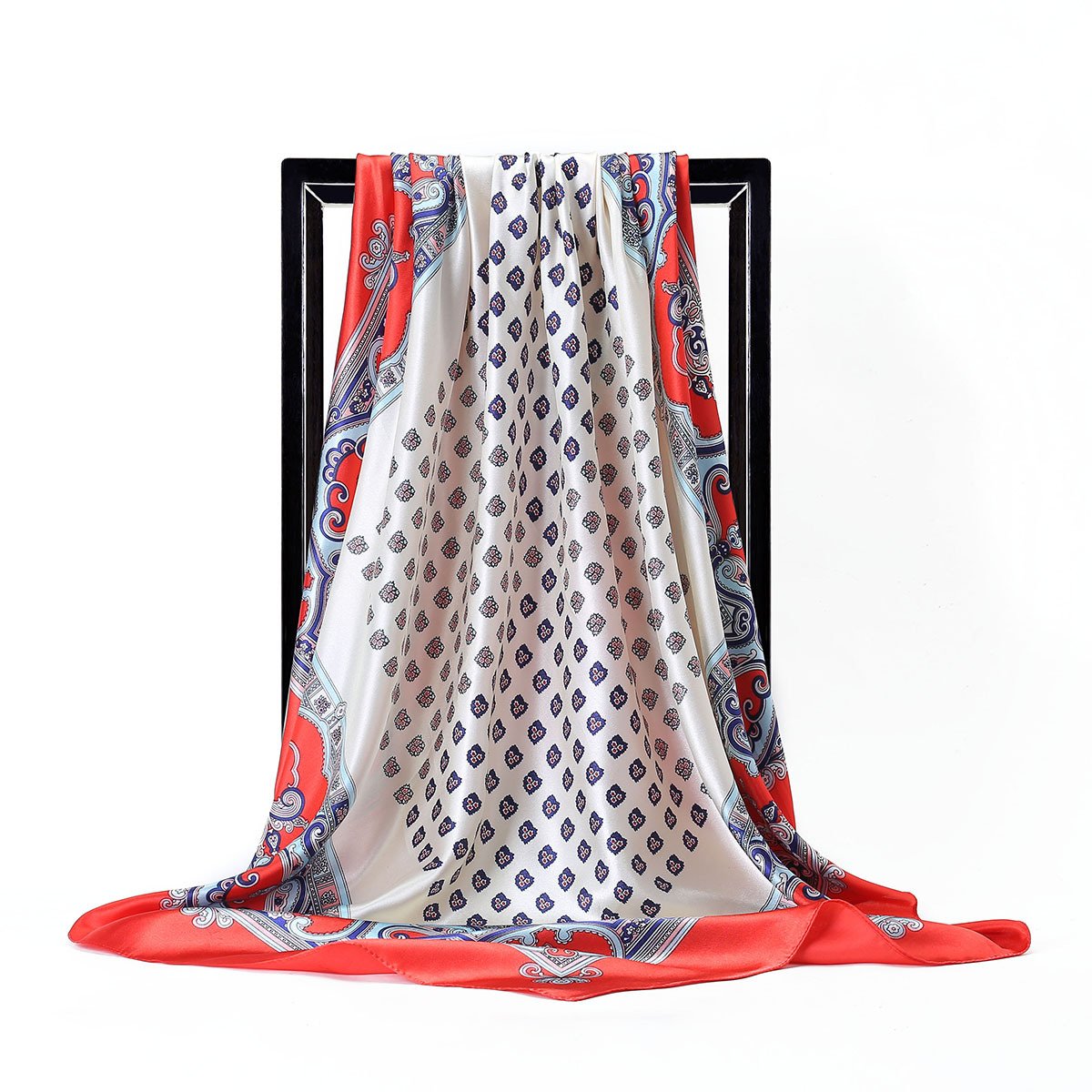 New Silk Large Scarf Women Fashion Belt Pattern Satin Square Scarves for Ladies Luxury Brand Design Handkerchief 90x90cm Bandana