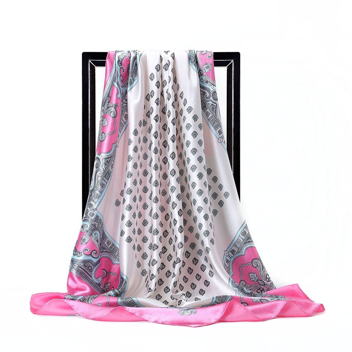 New Silk Large Scarf Women Fashion Belt Pattern Satin Square Scarves for Ladies Luxury Brand Design Handkerchief 90x90cm Bandana
