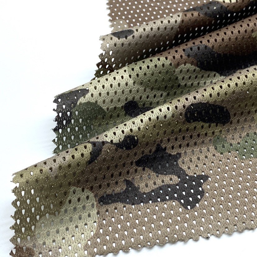 100% polyester custom printed camo mesh fabric for outdoor camouflage uniform men jacket hat bag
