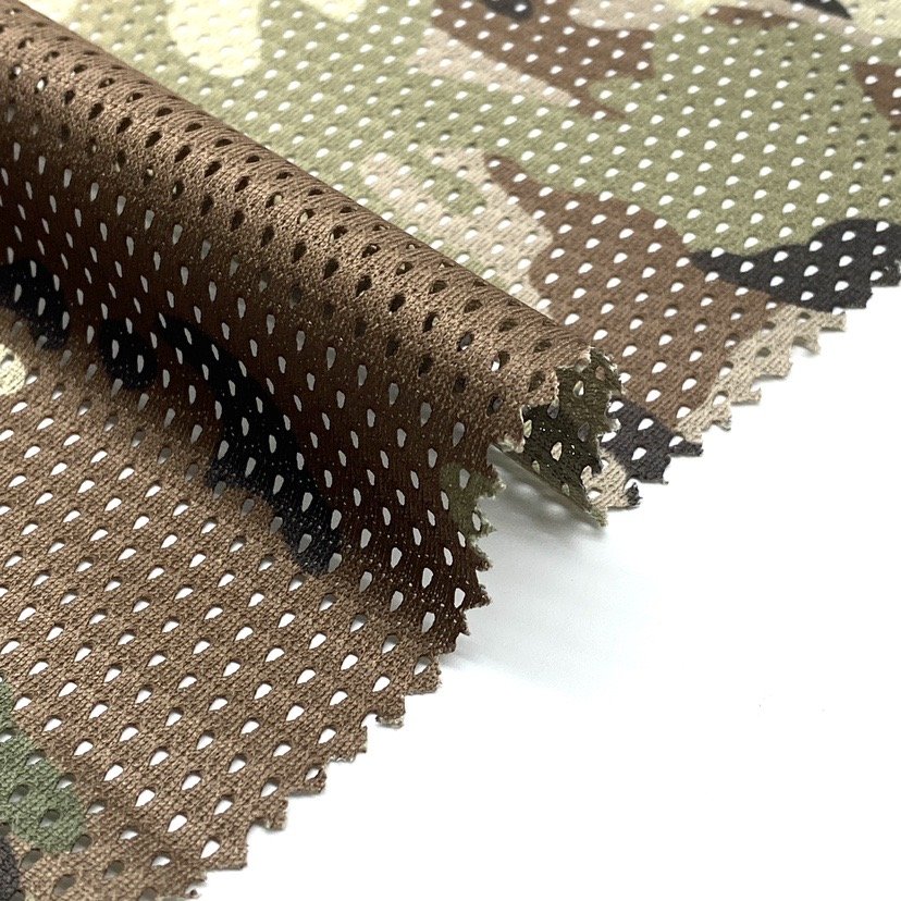 100% polyester custom printed camo mesh fabric for outdoor camouflage uniform men jacket hat bag