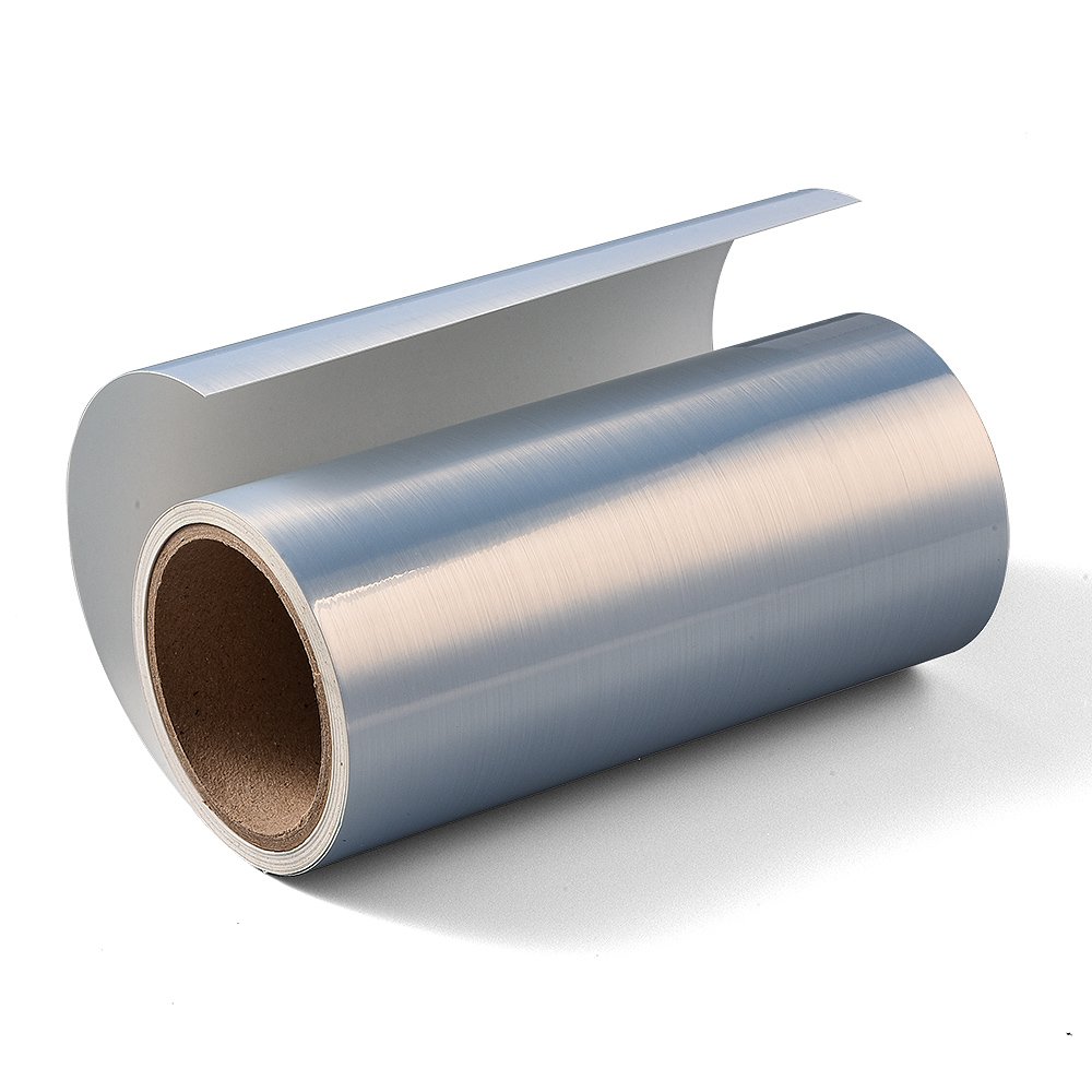 Custom Roll Adhesive PET Metallized Silver Label PET Silver Brushed Aluminum Sticker Label Jumbo Roll