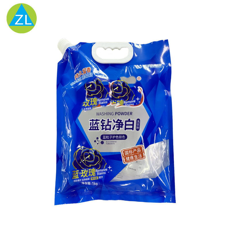 Customised Blue Stamping Rose Laundry Detergent Plastic Packaging Bags Biodegradable Materials Cleaning Supplies Stand up Pouch