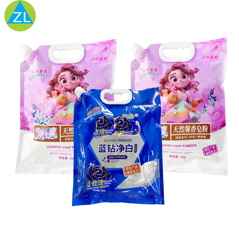 Customised Blue Stamping Rose Laundry Detergent Plastic Packaging Bags Biodegradable Materials Cleaning Supplies Stand up Pouch