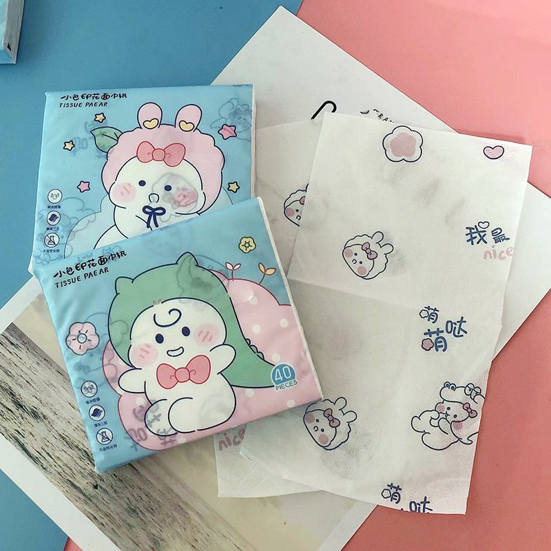 FSC SENWEN Portable Facial Tissues Wood Pulp Cute Baby Color Printed Soft 40 Pull Cute Cartoon Handkerchief Pocket Tissue