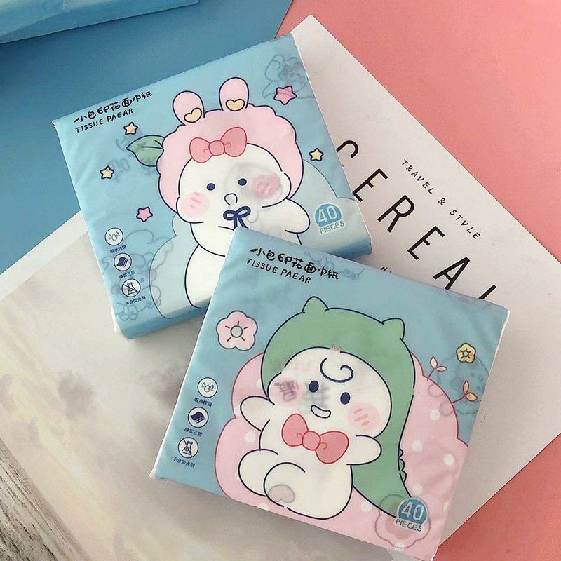 FSC SENWEN Portable Facial Tissues Wood Pulp Cute Baby Color Printed Soft 40 Pull Cute Cartoon Handkerchief Pocket Tissue