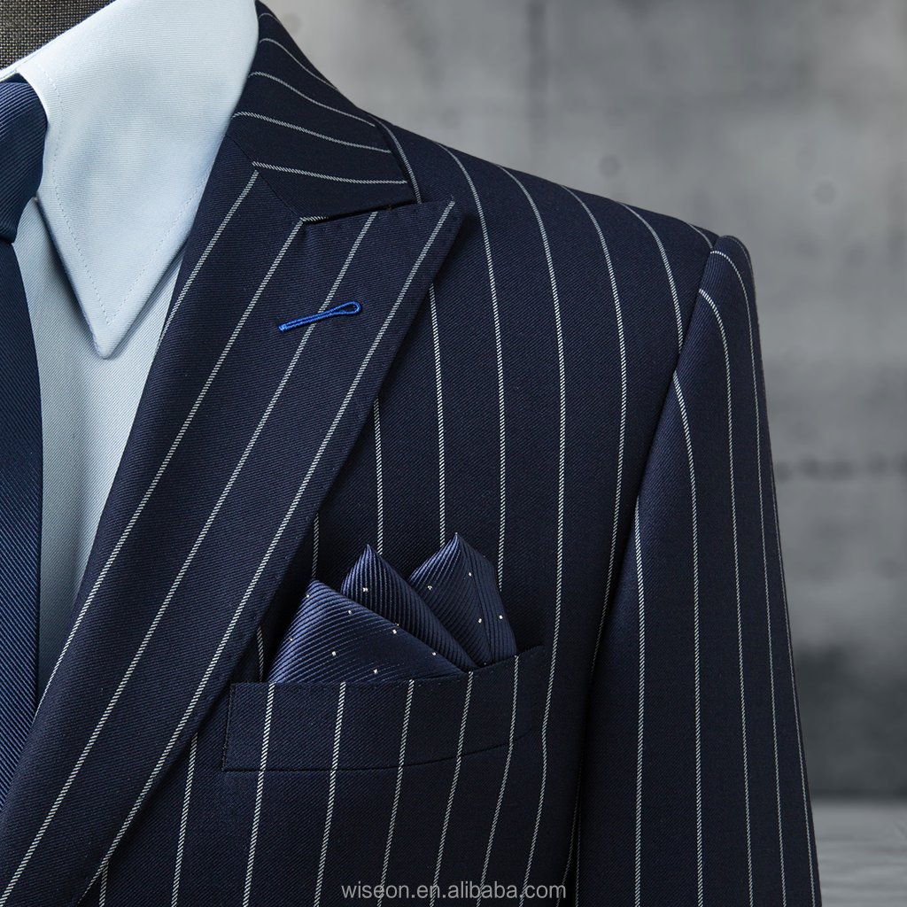 Exceptional Single-Breasted Double-Button Men's Striped Suit with Curved Hem and Notch Lapel