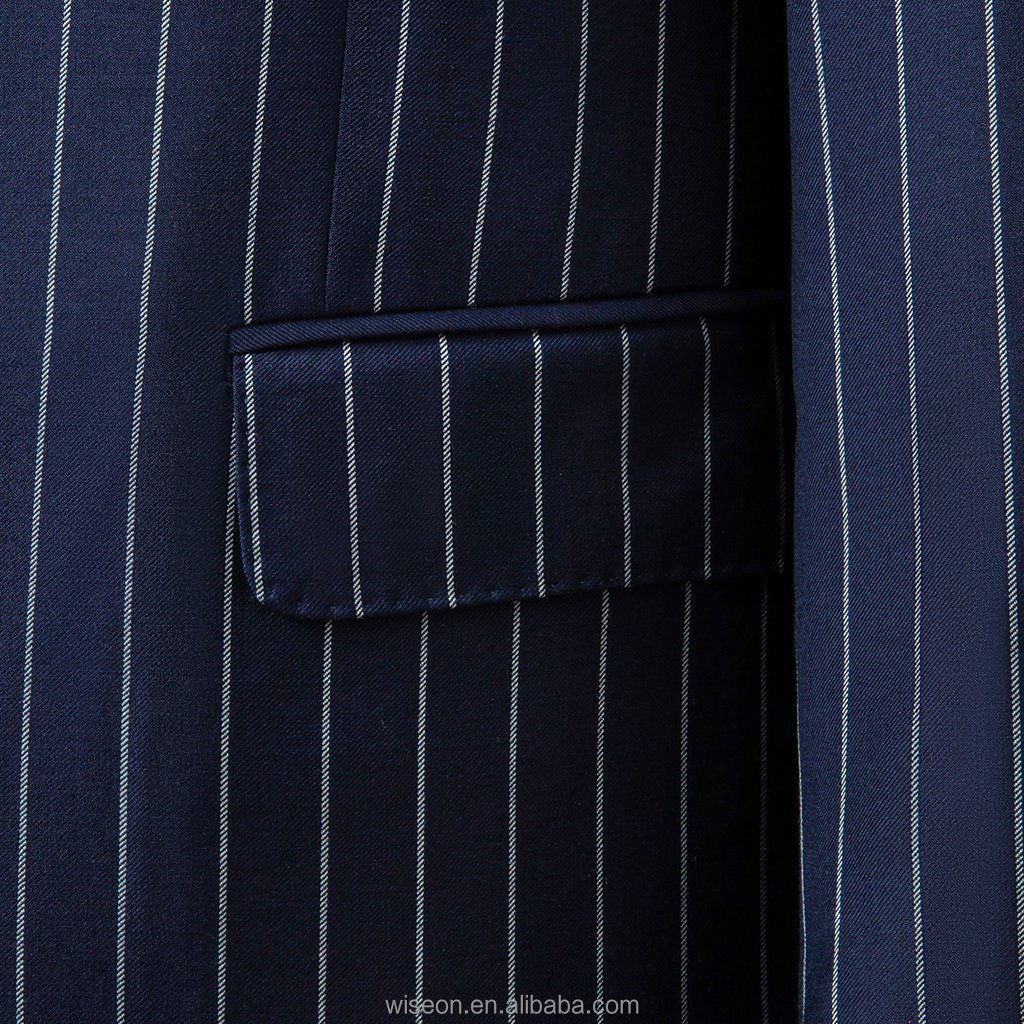 Exceptional Single-Breasted Double-Button Men's Striped Suit with Curved Hem and Notch Lapel