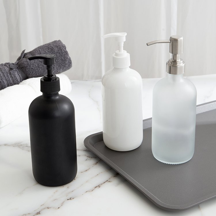 120ml 250ml 500ml Frosted Matte Black Amber Glass Bottle for Liquid Soap Dispenser Round Shape Refillable Boston Style Available