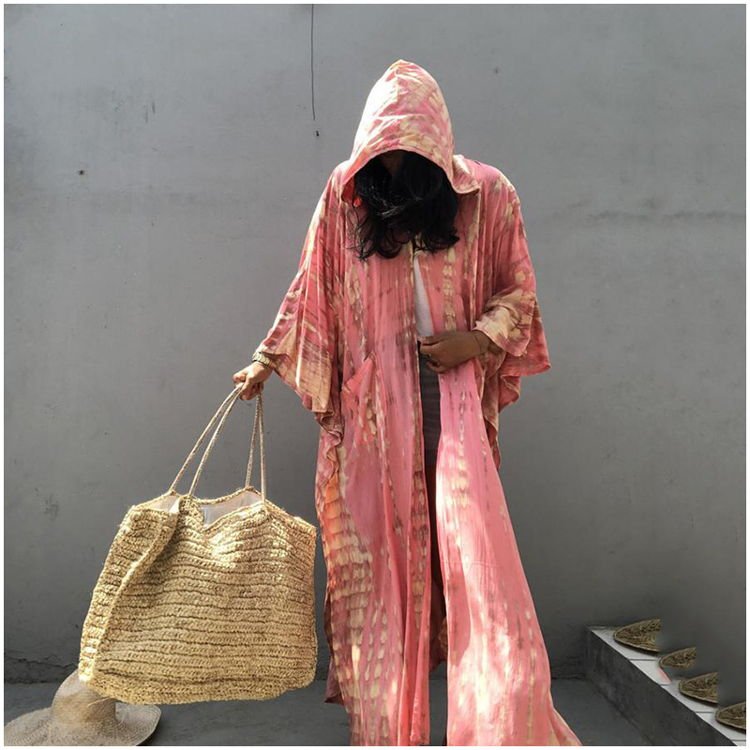 Kimono Beach Women Retro Stripe Boho Printed Tunics Robe de Plage Tie Dye Stripe Open Cardigan Beach Kimono for Bikini Cover