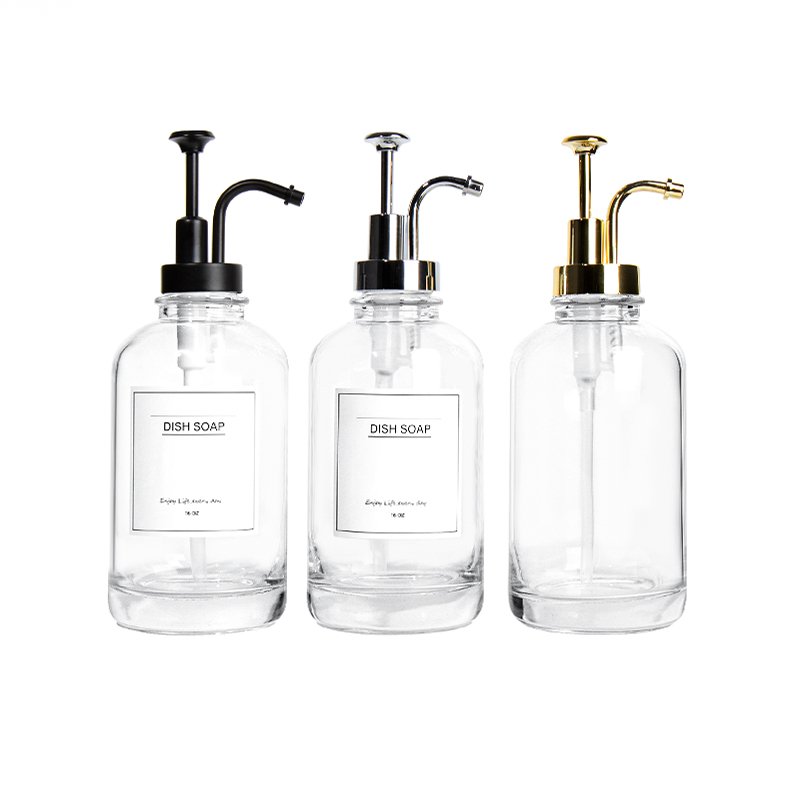 High Quality Custom Luxury 16oz Transparency Boston Glass Soap Dispenser Foam Soap Dispenser Bottle Pump With Pump