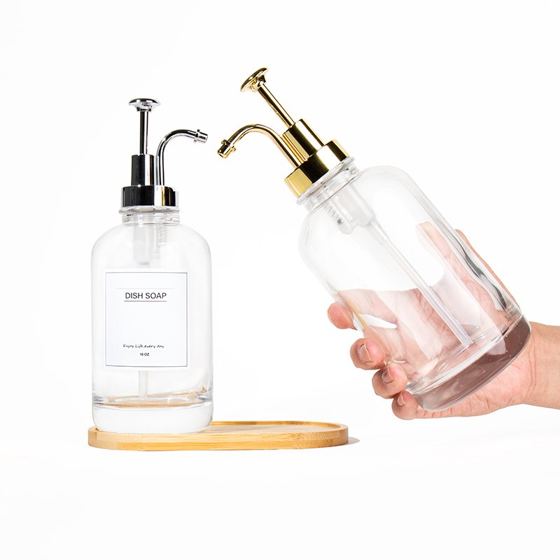 High Quality Custom Luxury 16oz Transparency Boston Glass Soap Dispenser Foam Soap Dispenser Bottle Pump With Pump