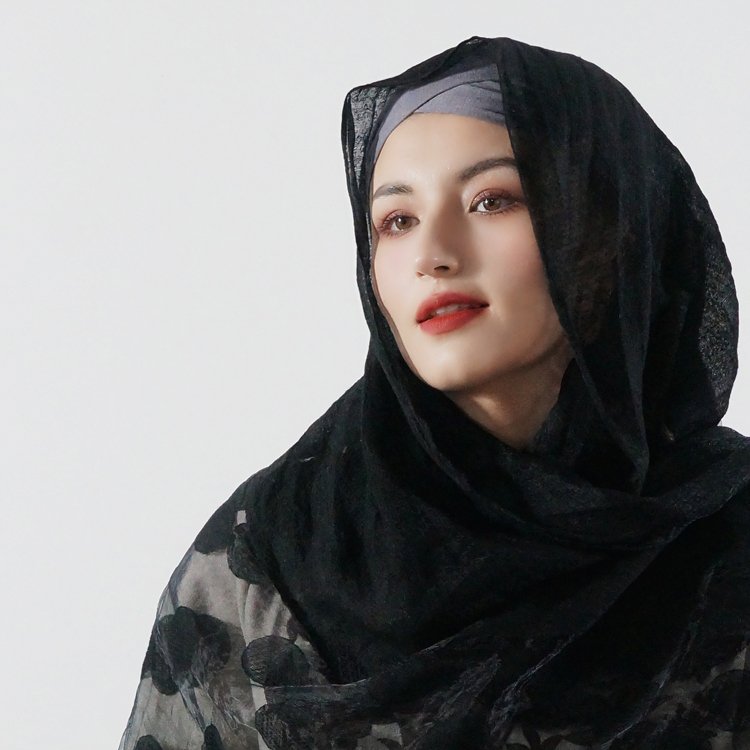 Ethnic fashion women voile shawl jacquard georgette stretch black hijab embroidery cotton head scarf viscose veils customizable