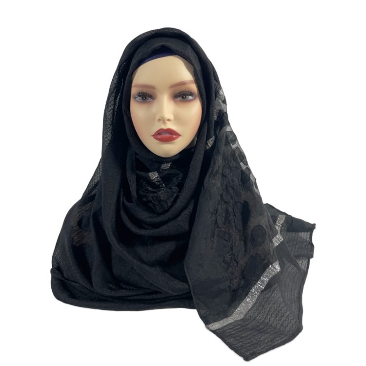 Ethnic fashion women voile shawl jacquard georgette stretch black hijab embroidery cotton head scarf viscose veils customizable
