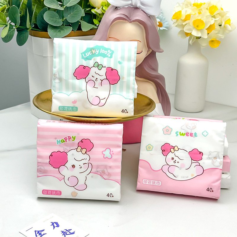 FSC New Pink Sheep Portable Facial Tissues Wood Pulp Color Printed Soft 40 Pull Cute Cartoon Handkerchief Pocket Tissue