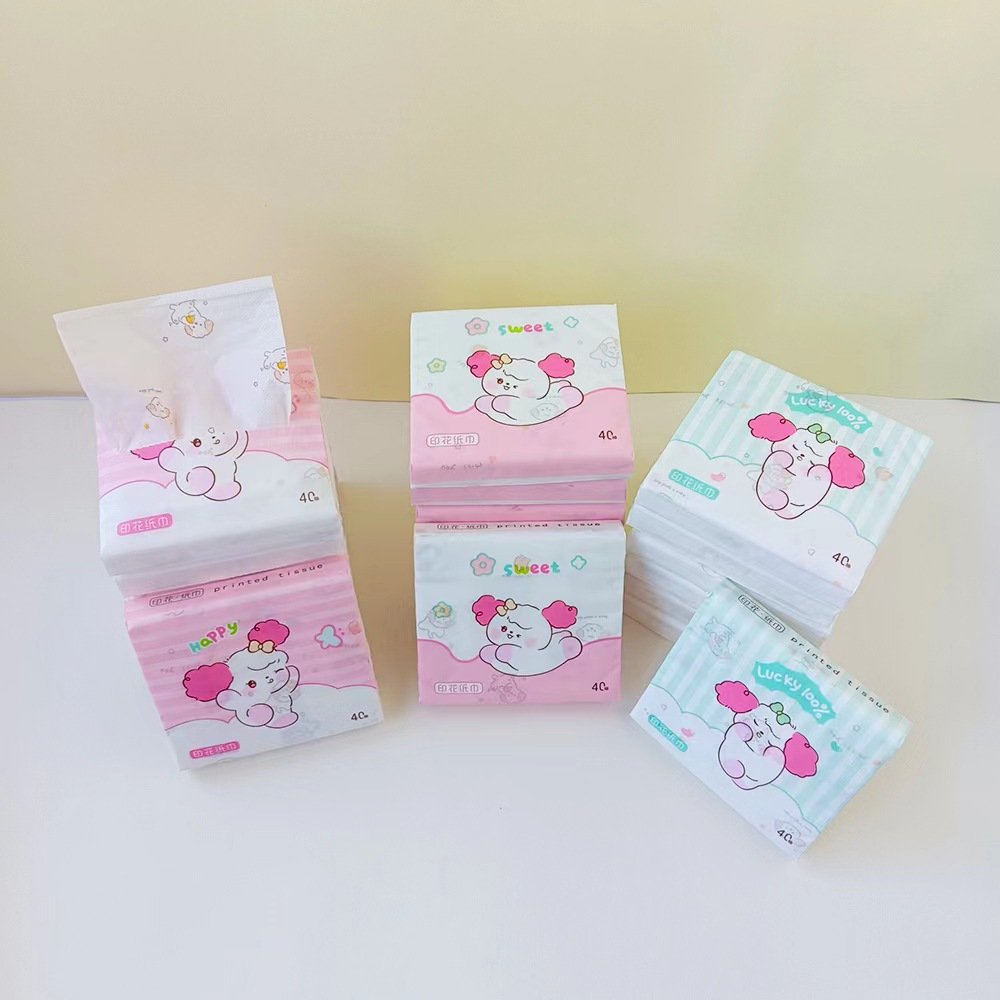 FSC New Pink Sheep Portable Facial Tissues Wood Pulp Color Printed Soft 40 Pull Cute Cartoon Handkerchief Pocket Tissue