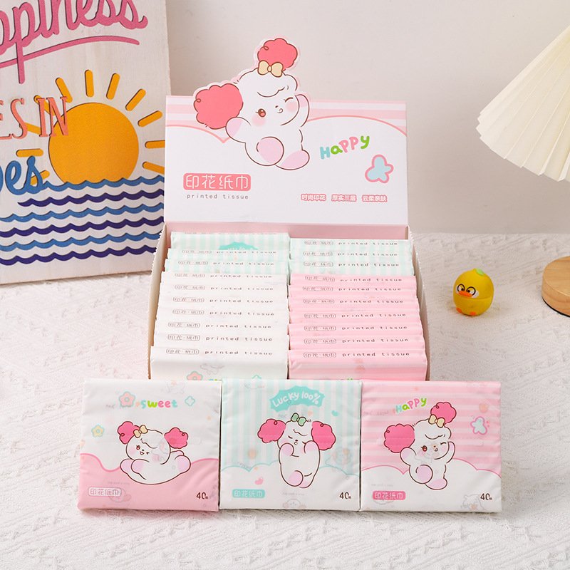 FSC New Pink Sheep Portable Facial Tissues Wood Pulp Color Printed Soft 40 Pull Cute Cartoon Handkerchief Pocket Tissue