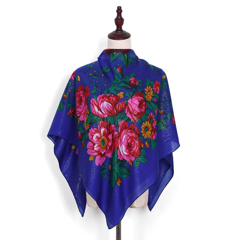 Russian Floral square Scarf Luxury Flower Handkerchief Ethnic scarf for Women Hijab Headband Scarf Big Bandana 110x110cm