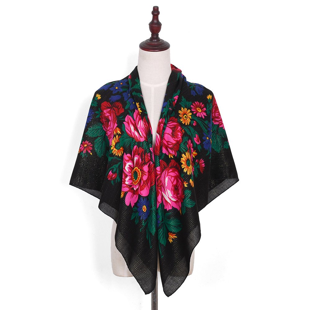 Russian Floral square Scarf Luxury Flower Handkerchief Ethnic scarf for Women Hijab Headband Scarf Big Bandana 110x110cm