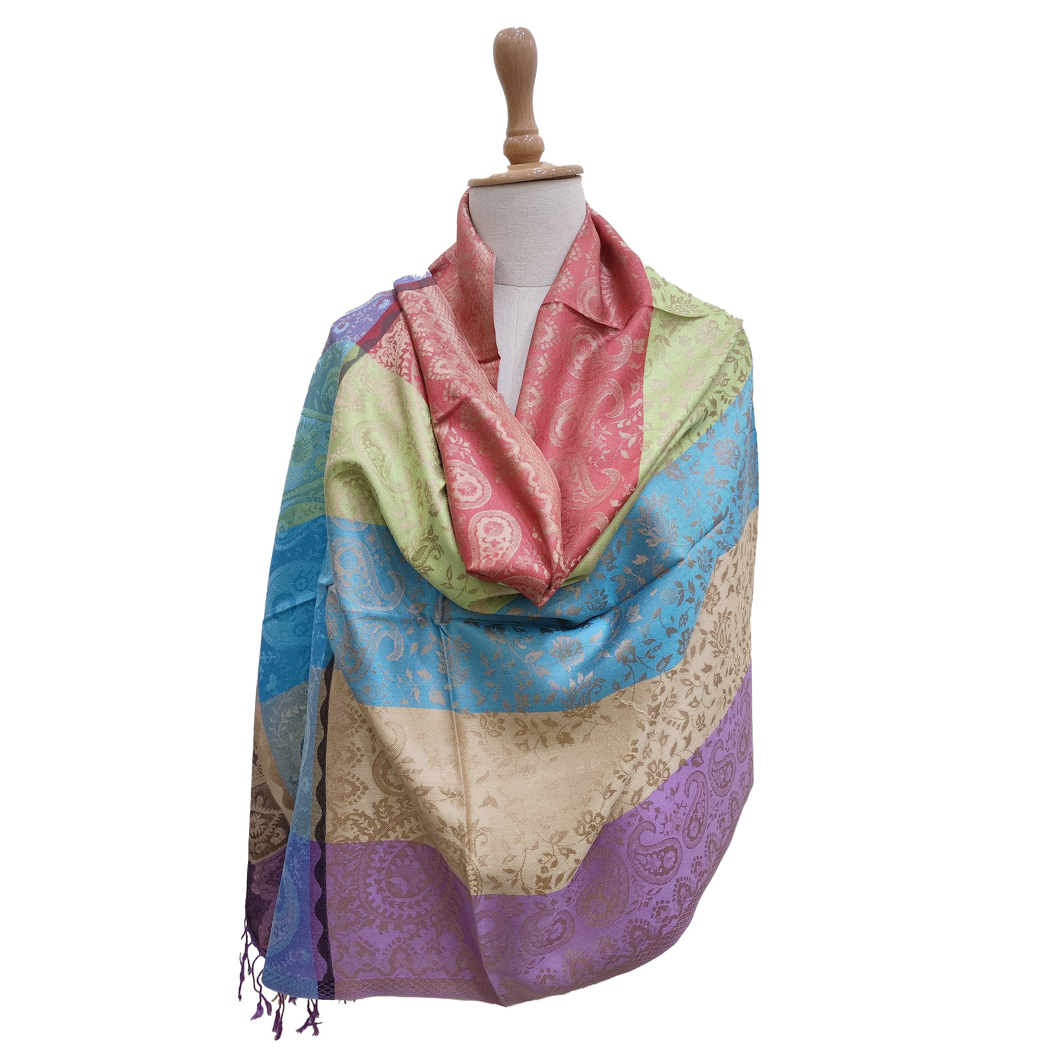 Authentic Pure Silk Antique jacquard woven glittering pure natural silk scarves handmade with hand made fringes silk scarves
