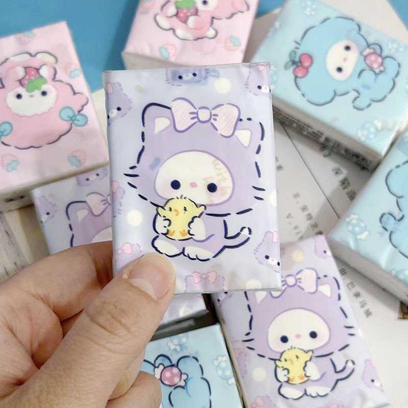 FSC Mini Facial Tissues Cat Printed Pocket Tissues 9 Pcs Pack Paper Handkerchief Hand Towel Tissue
