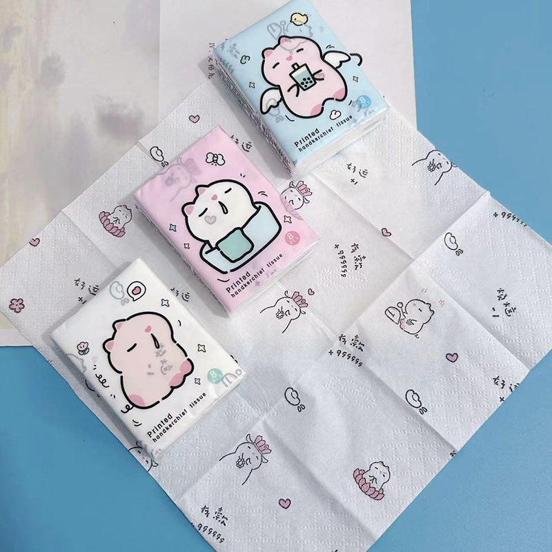 FSC Mini Facial Tissues Cat Printed Pocket Tissues 9 Pcs Pack Paper Handkerchief Hand Towel Tissue