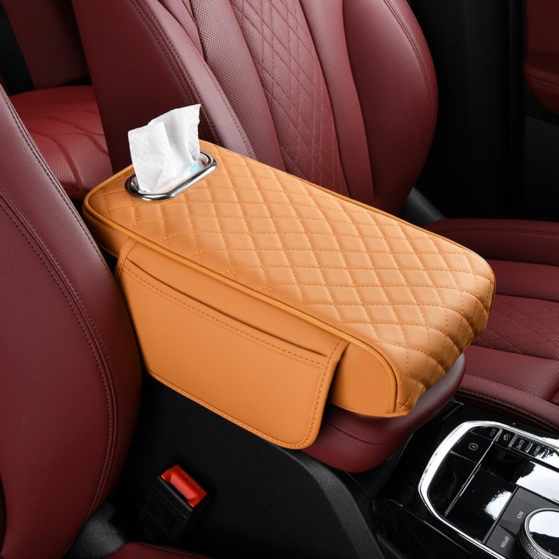 Luxury Car Interior Upgrade: Leather Armrest Box with Memory Foam & Tissue Holder