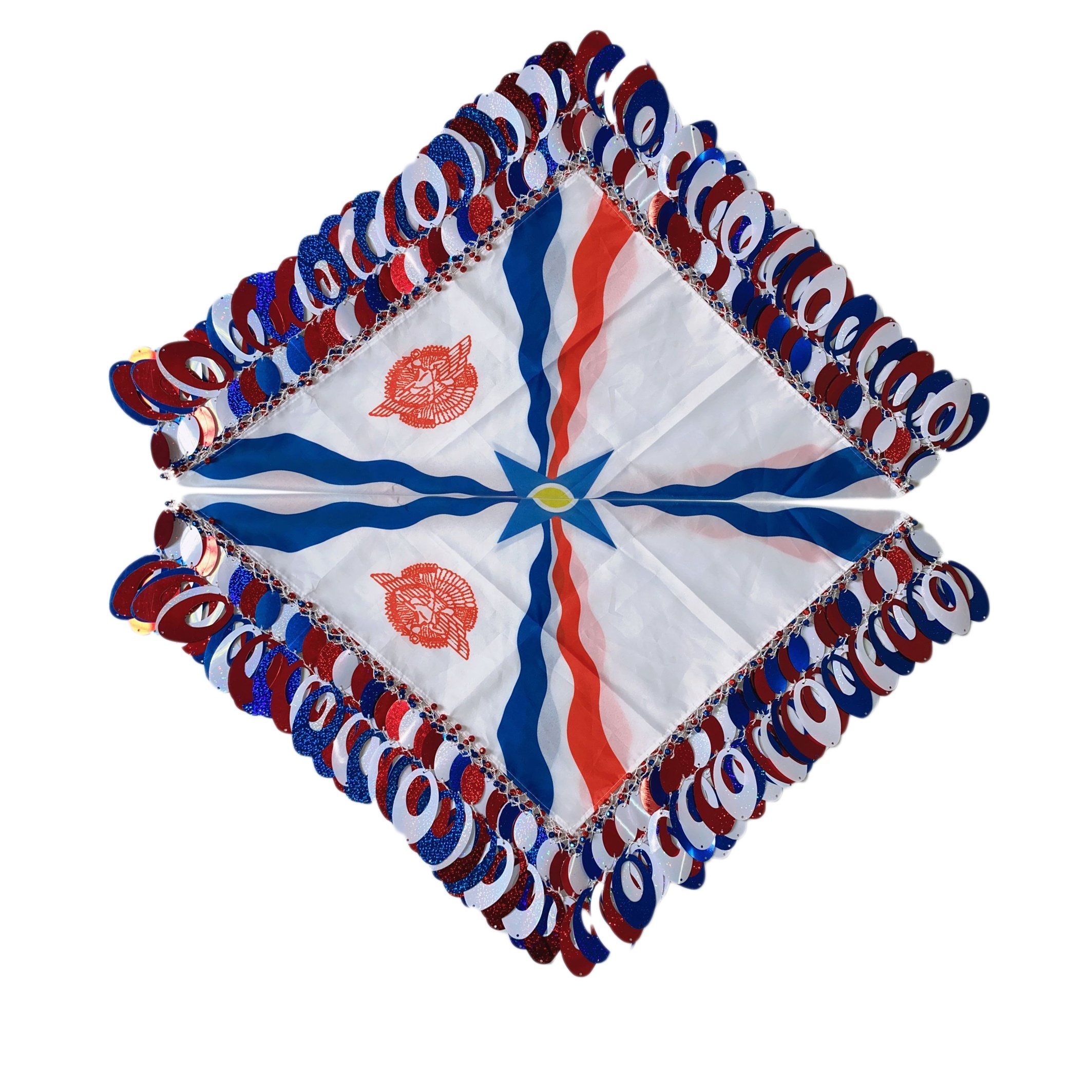 Customize Crochet two rows of colored oval sequins assyrian flag yalikhta Square kerchief DECORATION