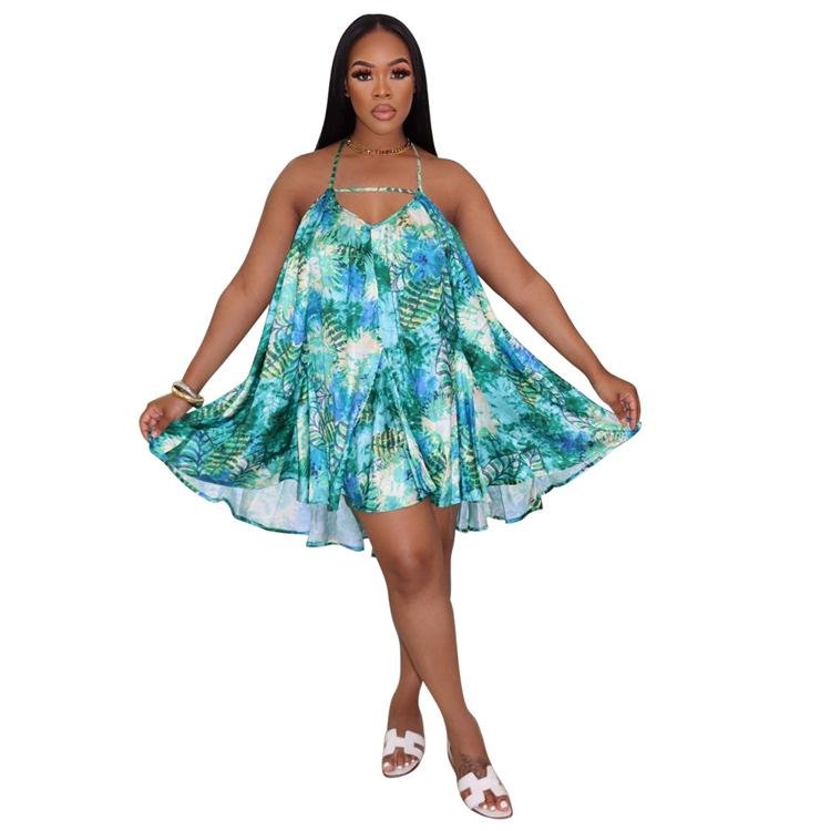 Women Latest Style Loose Outdoor Fancy Dress Beach Wear Halter Neck Sexy Short Beach Dress Robe Casual Plage