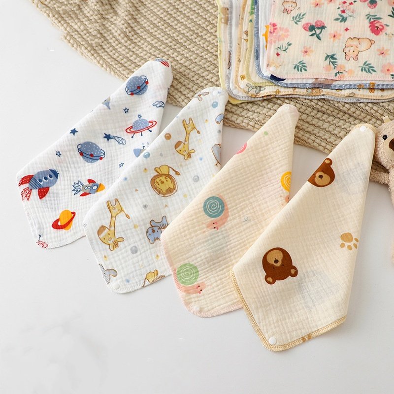 Hot Sell Cheap Cute Cartoon Pure Cotton Baby Gauze Towel Baby Face Washing Small Square Towel Children's Soft Handkerchiefs