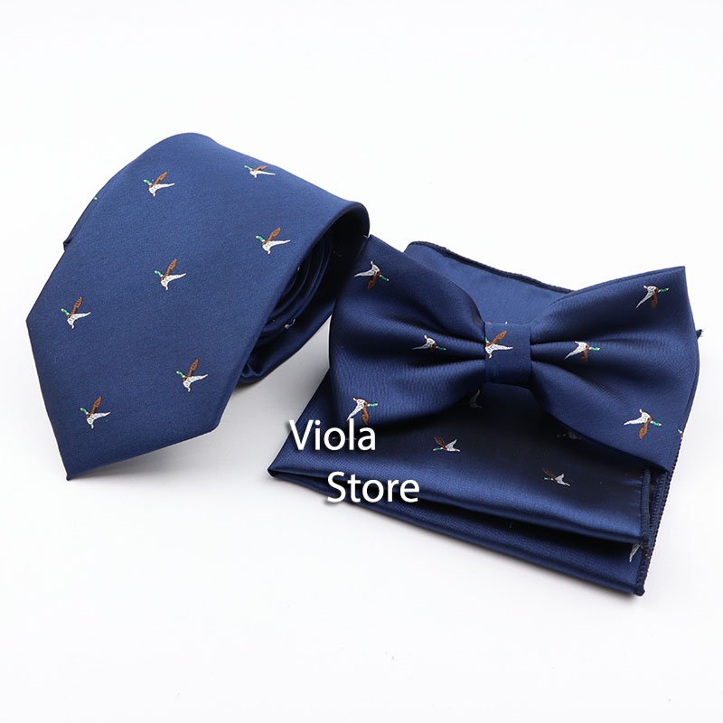 Hedgehog Penguin Bird Seahorse Cute Animal Necktie Sets Men Bow Tie Pocket Square Butterfly Handkerchief Cravat Gift Accessory