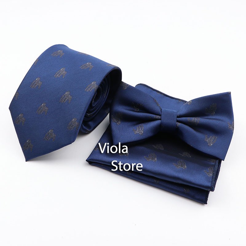 Hedgehog Penguin Bird Seahorse Cute Animal Necktie Sets Men Bow Tie Pocket Square Butterfly Handkerchief Cravat Gift Accessory