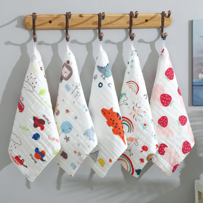 Face Hand Bathing Towel Feeding Square Towels Handkerchief Newborn Baby Infant Cartoon 100 Cotton Gauze 6 Layers 30 30cm Pink