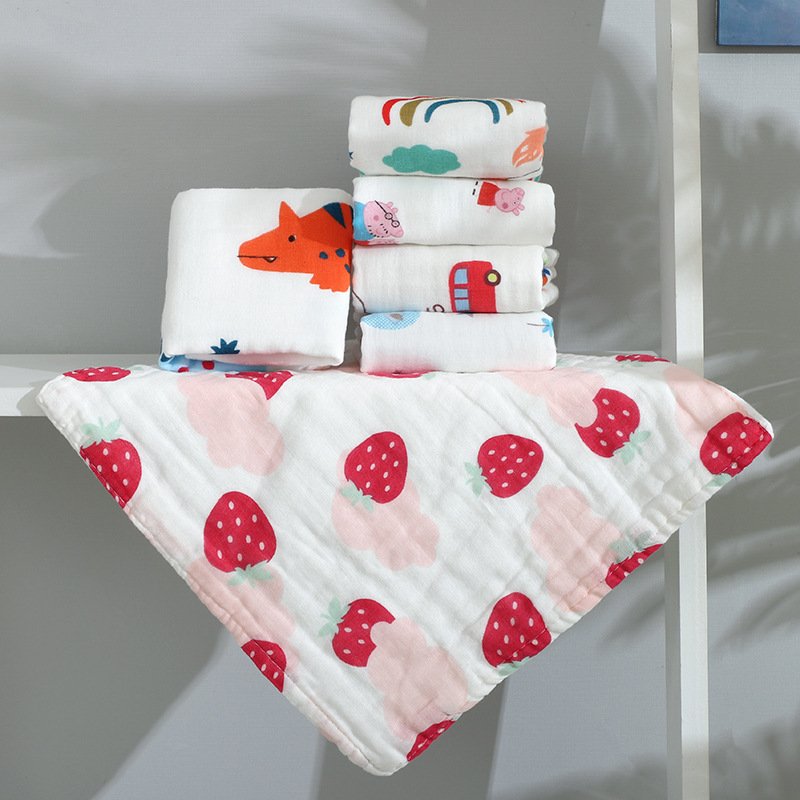 Face Hand Bathing Towel Feeding Square Towels Handkerchief Newborn Baby Infant Cartoon 100 Cotton Gauze 6 Layers 30 30cm Pink