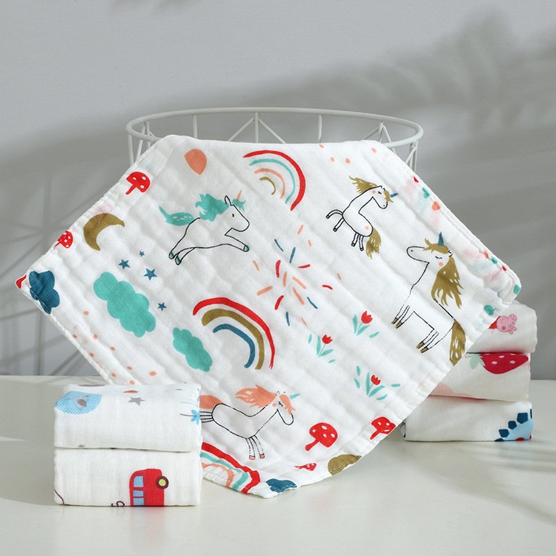 Face Hand Bathing Towel Feeding Square Towels Handkerchief Newborn Baby Infant Cartoon 100 Cotton Gauze 6 Layers 30 30cm Pink
