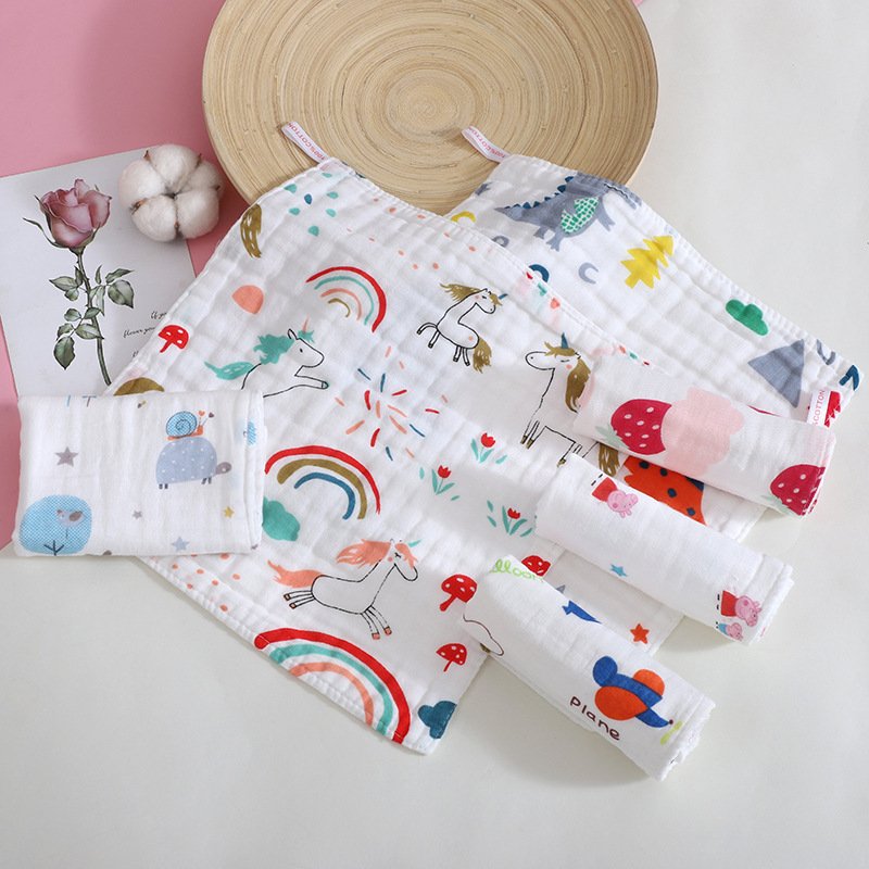 Face Hand Bathing Towel Feeding Square Towels Handkerchief Newborn Baby Infant Cartoon 100 Cotton Gauze 6 Layers 30 30cm Pink