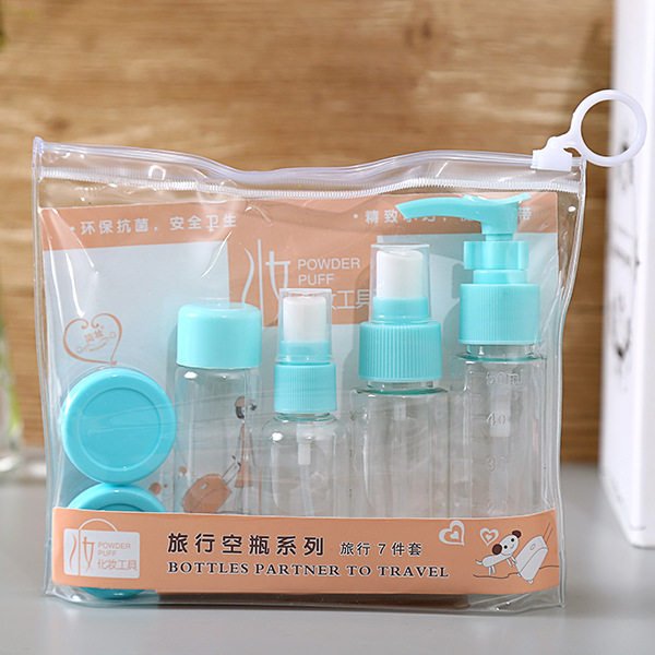 hor sell cosmetic plastic bottle set customized printing logo travel bottles set for toiletries