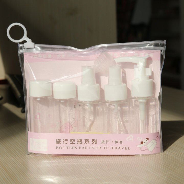 hor sell cosmetic plastic bottle set customized printing logo travel bottles set for toiletries