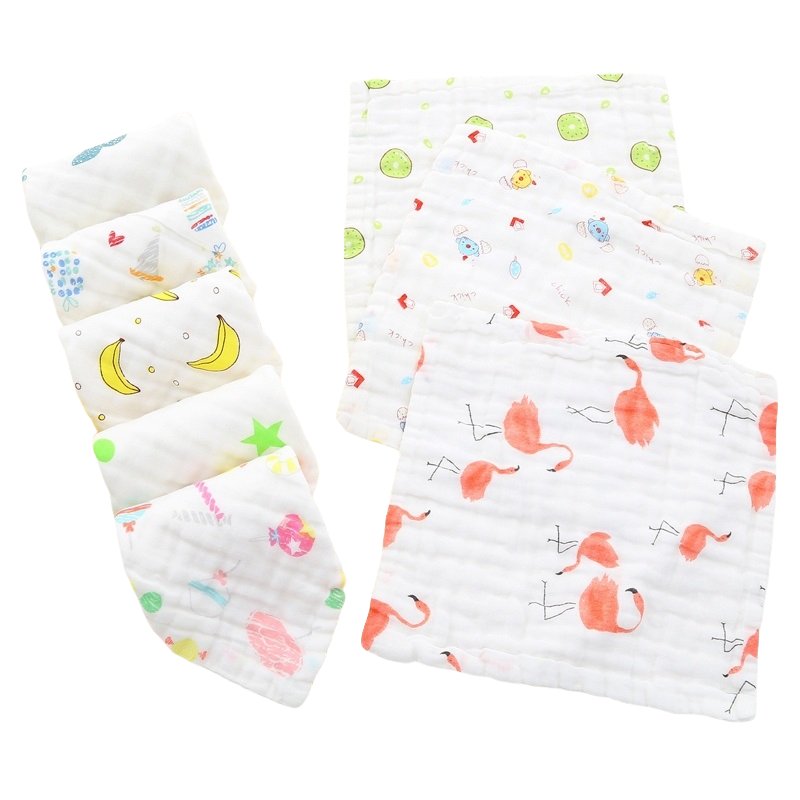 Wholesale pure cotton A-class saliva towel high-density square six layer gauze handkerchief absorbent cartoon children's towel