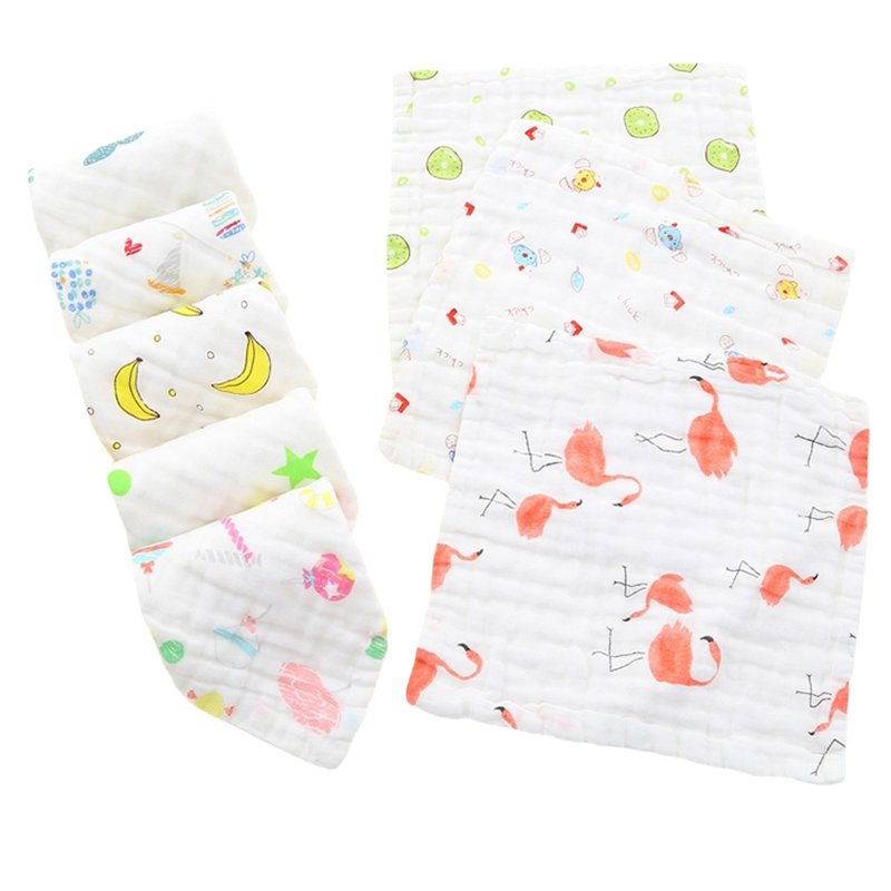 Wholesale pure cotton A-class saliva towel high-density square six layer gauze handkerchief absorbent cartoon children's towel