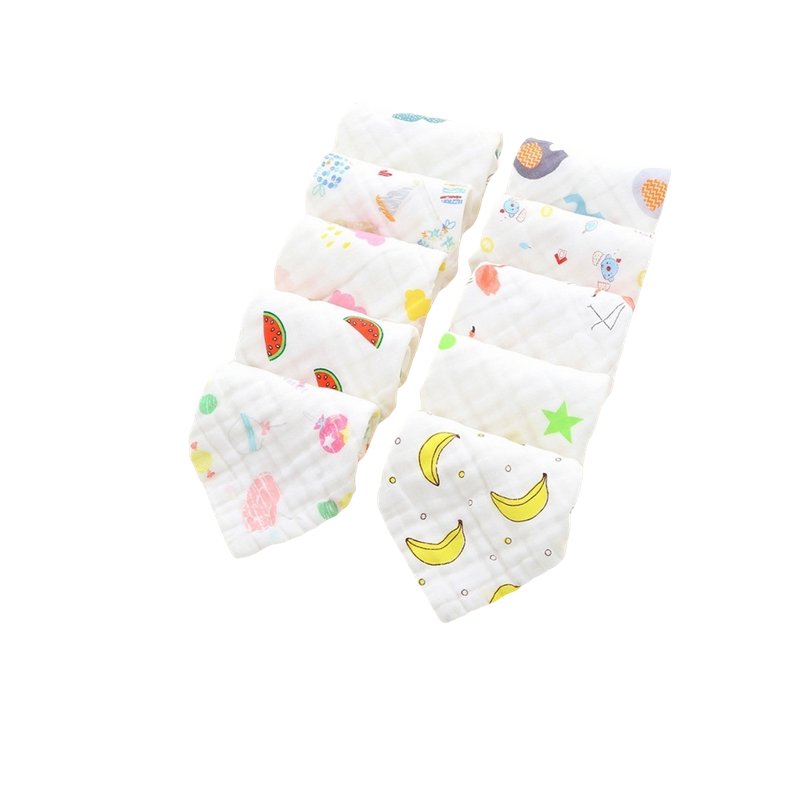 Wholesale pure cotton A-class saliva towel high-density square six layer gauze handkerchief absorbent cartoon children's towel
