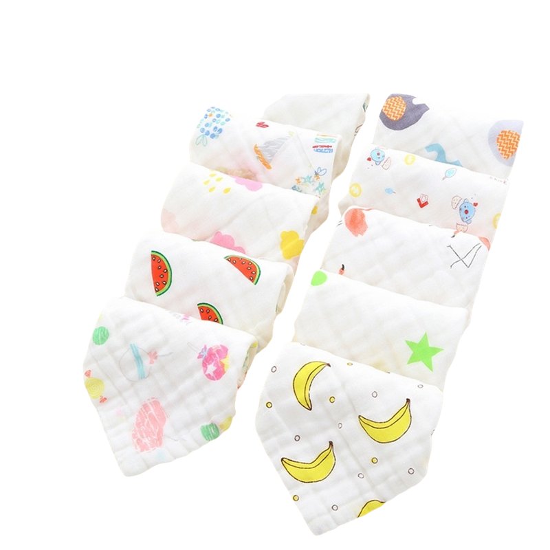 Wholesale pure cotton A-class saliva towel high-density square six layer gauze handkerchief absorbent cartoon children's towel